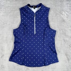 Amy Sport Top Womens Medium Petite  Frontline Sleeveless Navy Flame Golf Shirt